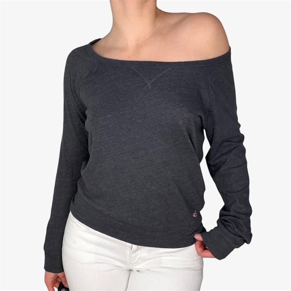 Hollister dark gray off the shoulder wide neck long sleeve shirt - size xs